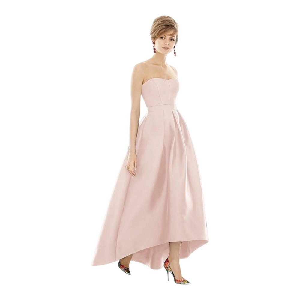 Alfred Sung High Low Gown Women 12 Blush Pink Satin Twill Pockets D699S Formal